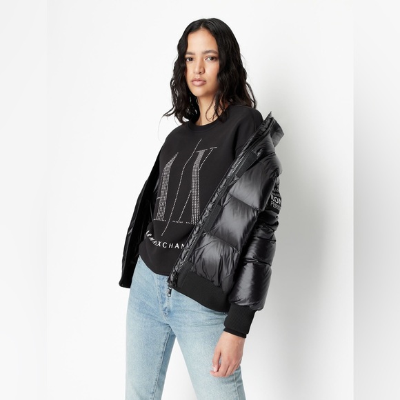 Armani Exchange ICON LOGO STUDDED CREW NECK SWEATSHIRT - Picture 5 of 11